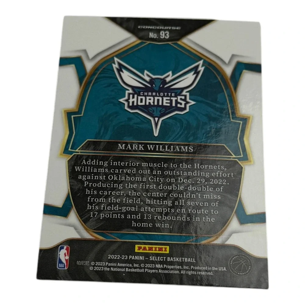 2022-23 Panini Select Mark Williams Blue Prizm Rookie Card RC No 93 Hornets